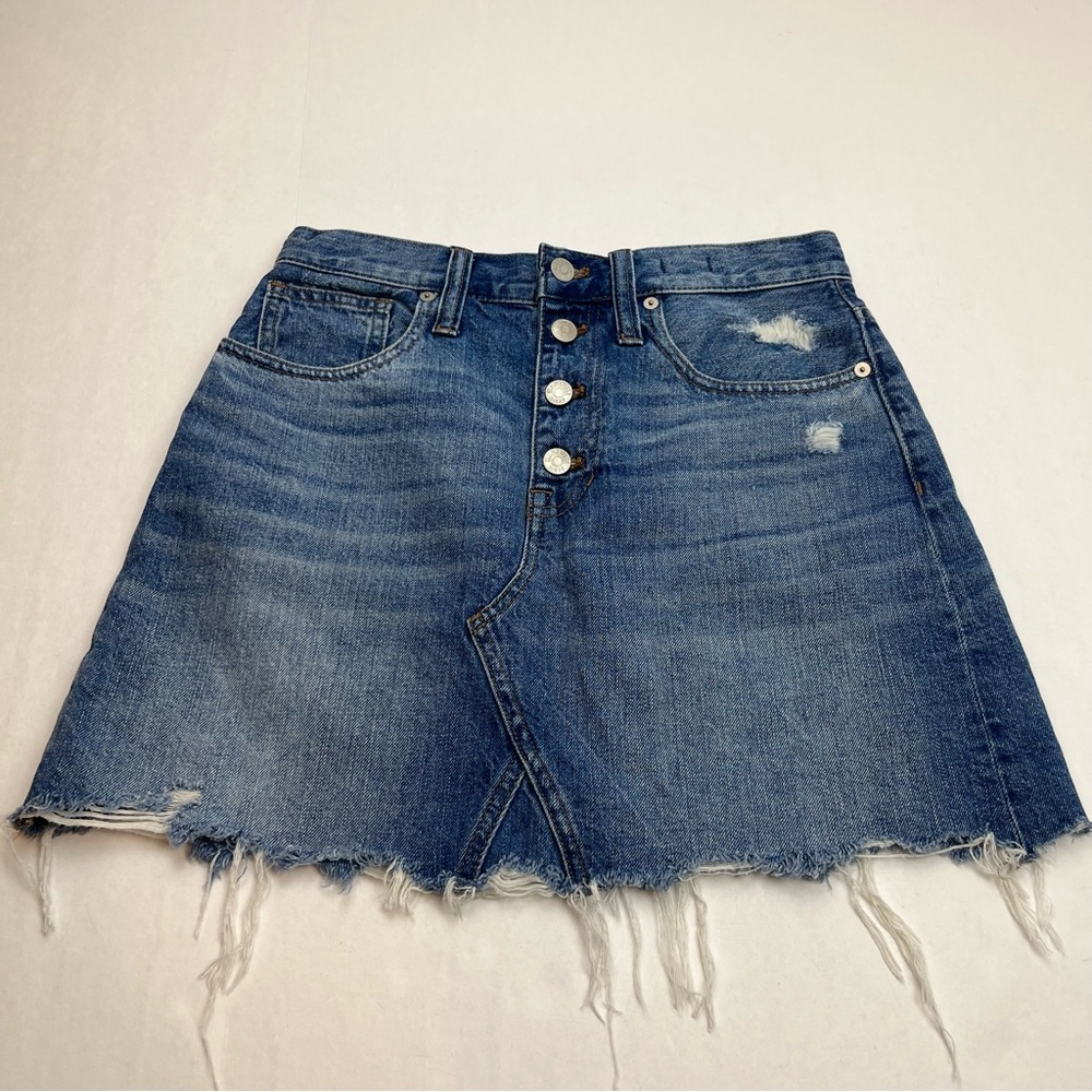 Madewell Rigid Hem A-Line Denim Jean Skirt Exposed Button Fly Womens Size 27